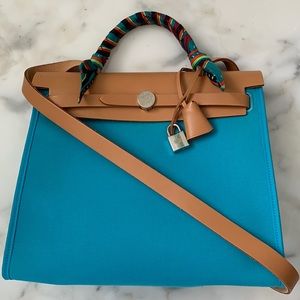 Hermes  Herbag Zip 31, canvas and leather, dust bag and twilly is included